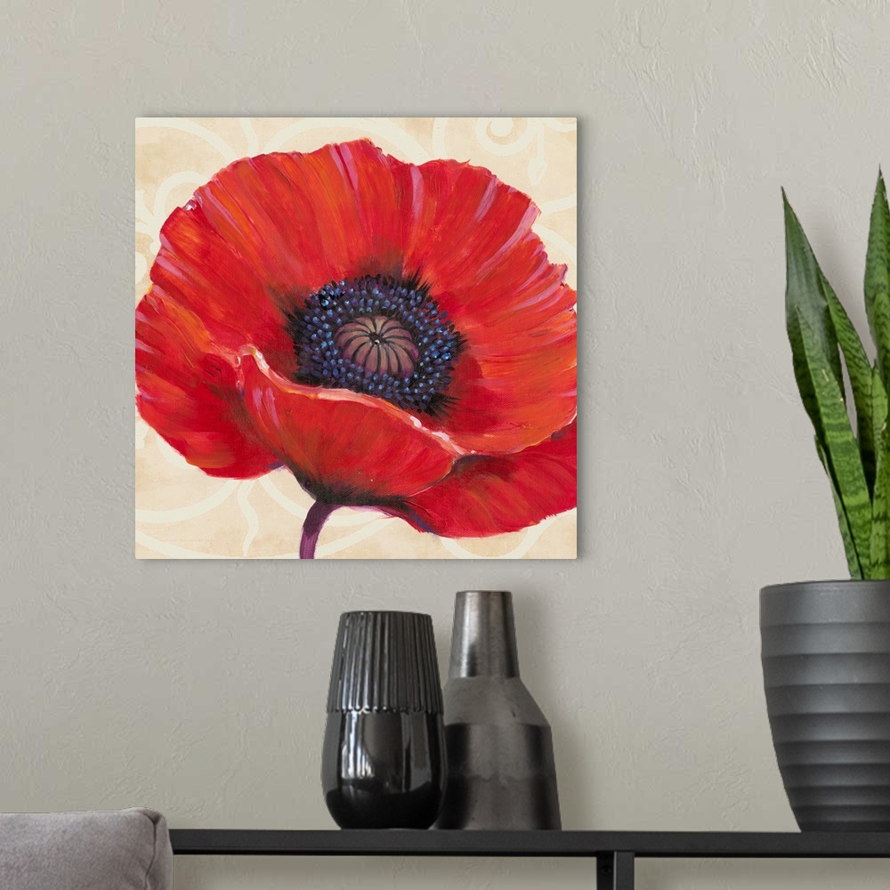 A modern room featuring Red Poppy I