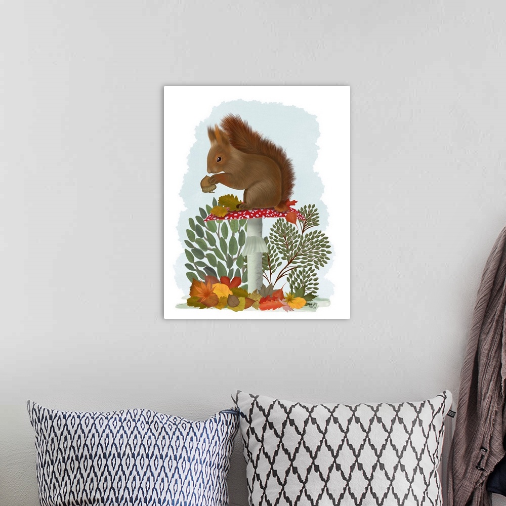 A bohemian room featuring Red Squirrel On Mushroom