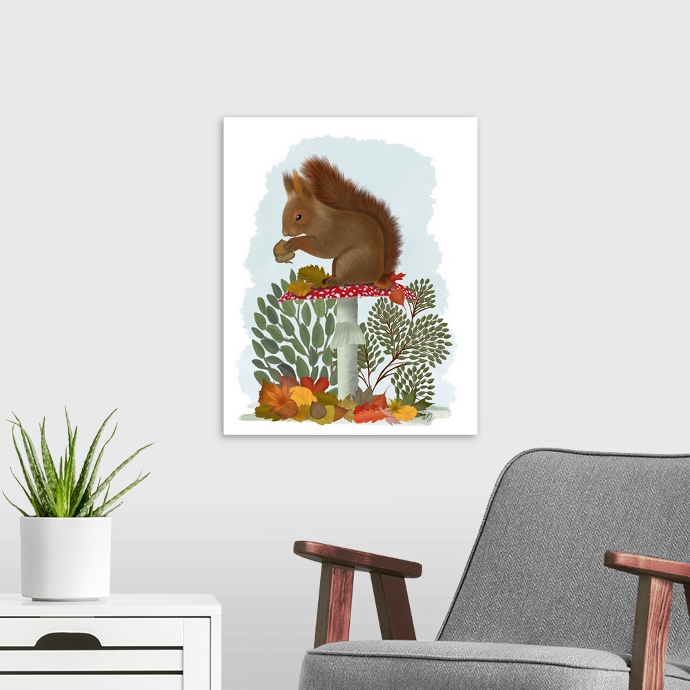 A modern room featuring Red Squirrel On Mushroom