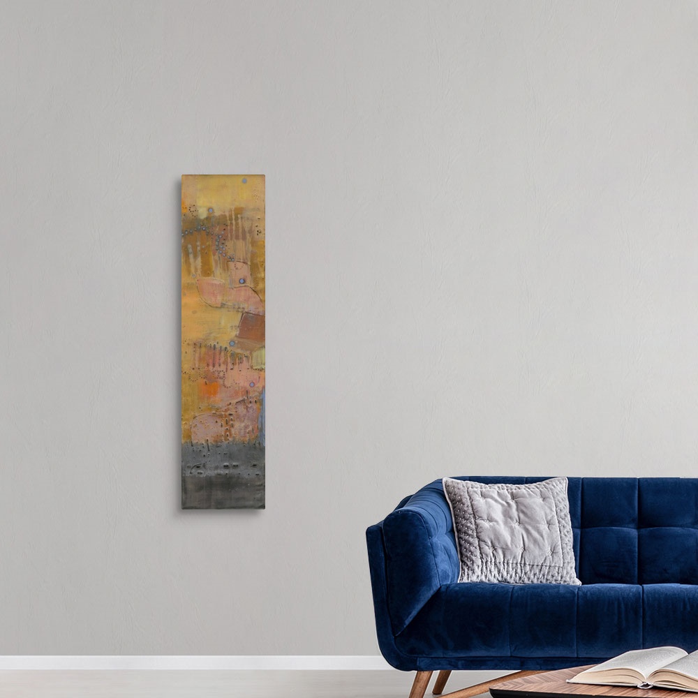 A modern room featuring This painted contemporary artwork resembles rusting metal that has stood the test of time in aged...