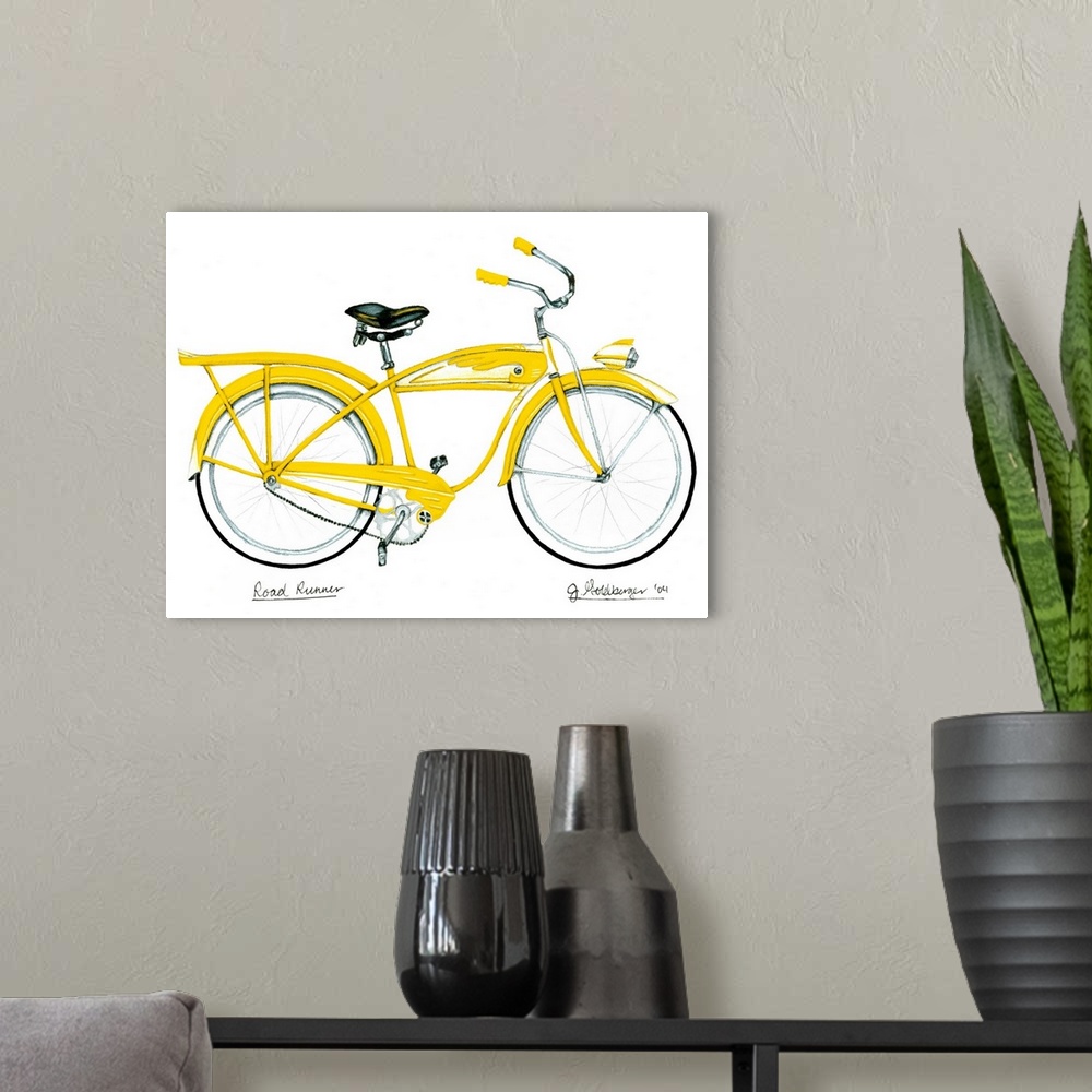 A modern room featuring Retro Yellow Bicycle