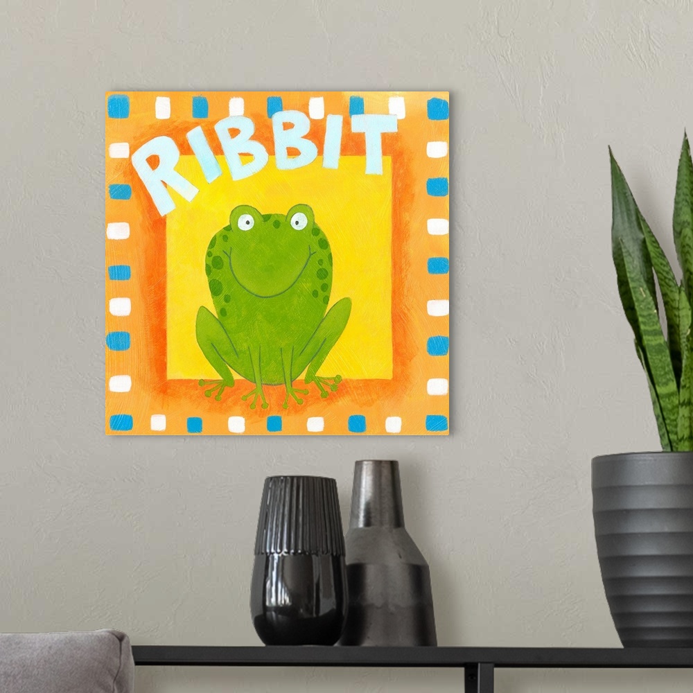 A modern room featuring Ribbit