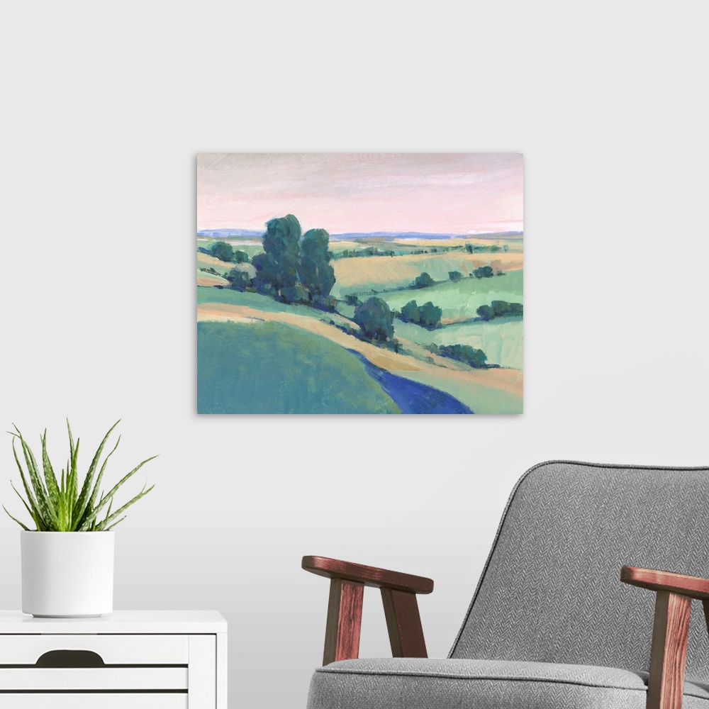 A modern room featuring Rolling Countryside II