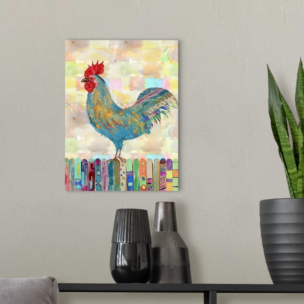 A modern room featuring Rooster on a Fence II