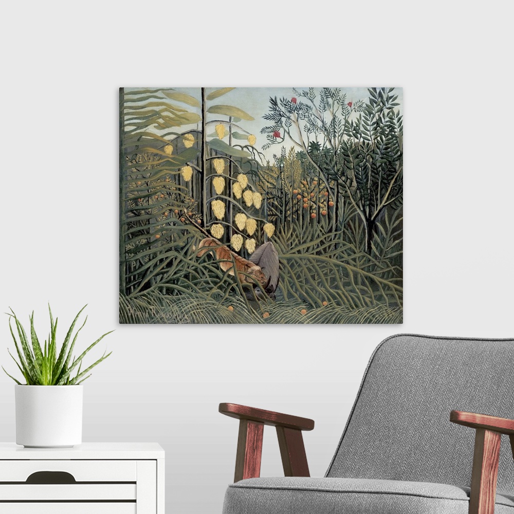 A modern room featuring Rousseau's Jungle II