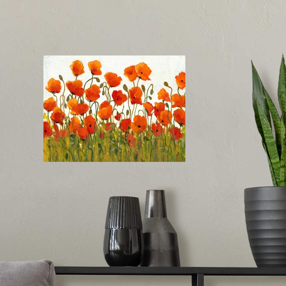 A modern room featuring Rows of Poppies I