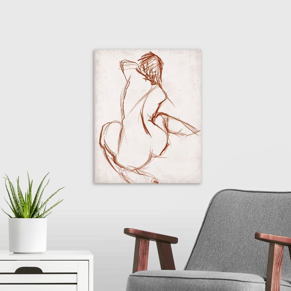 A modern room featuring Rust Charcoal Nude Study I