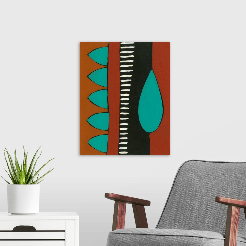 A modern room featuring Rust & Teal Patterns I