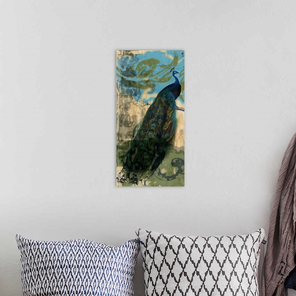 A bohemian room featuring Rustic Peacock I