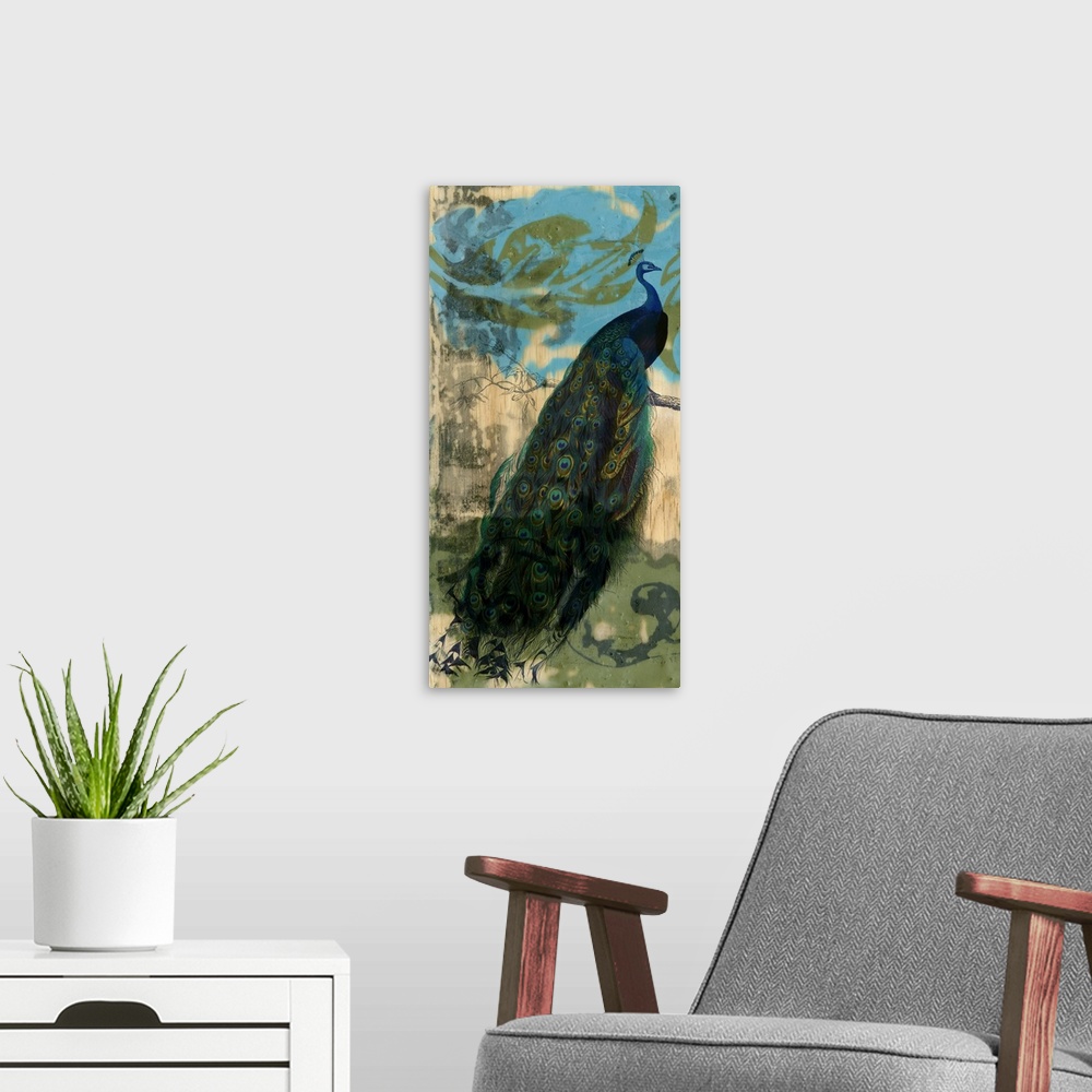 A modern room featuring Rustic Peacock I