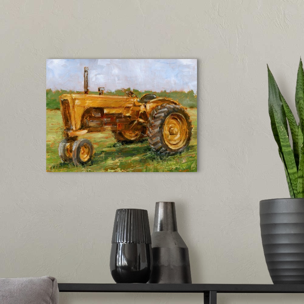 A modern room featuring Rustic Tractors IV