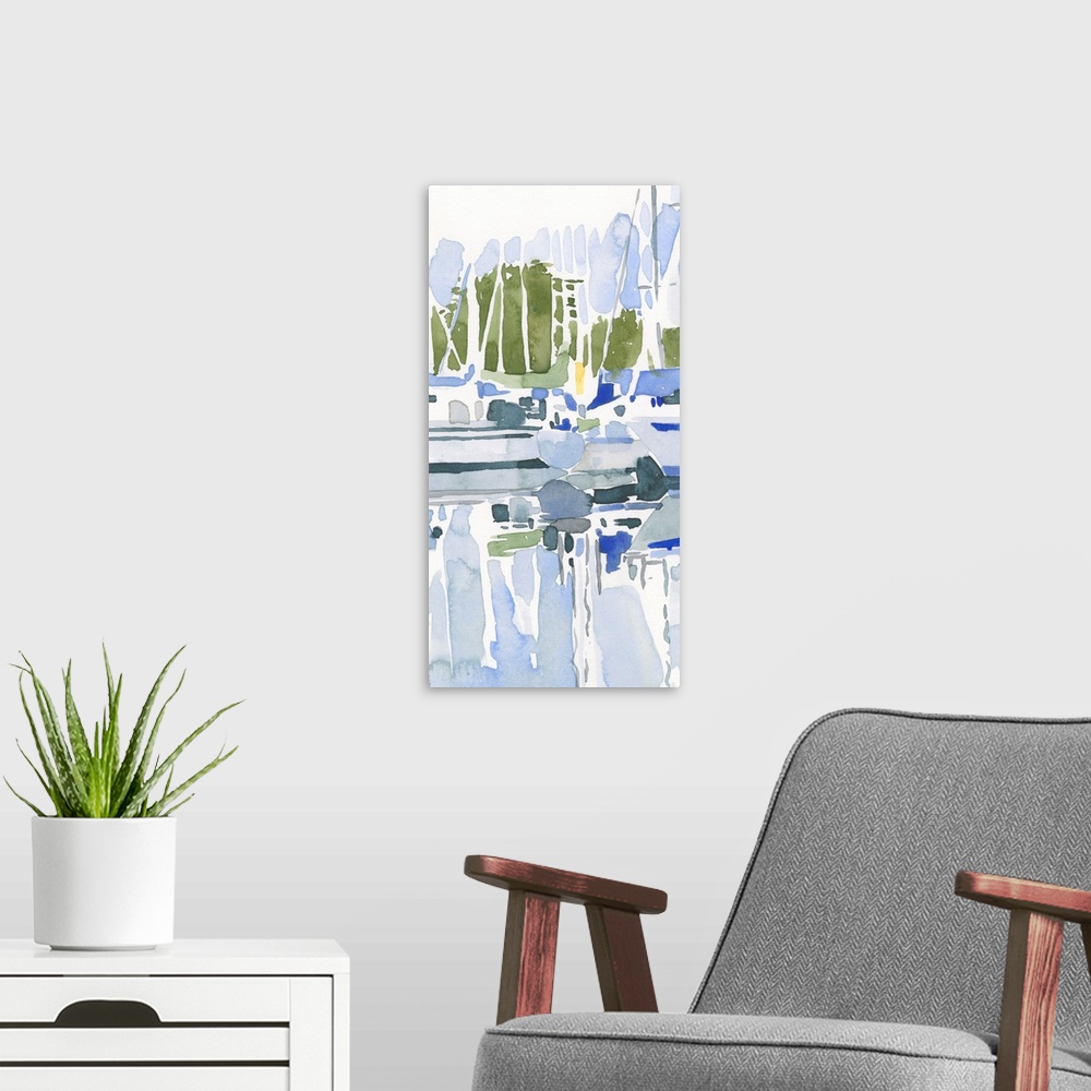 A modern room featuring Sailboat Reflections I