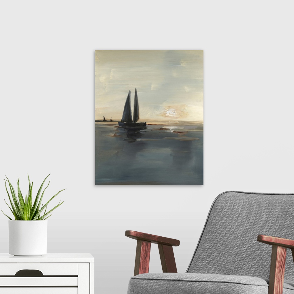 A modern room featuring Sailing At Sunset I