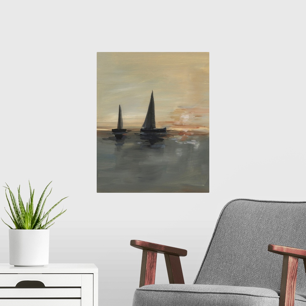 A modern room featuring Sailing At Sunset II