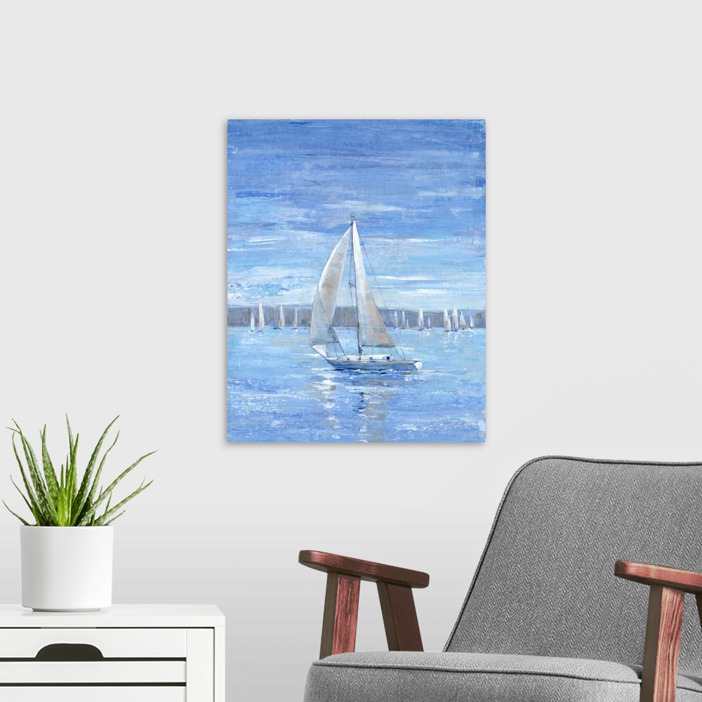 A modern room featuring Sailing Close To The Wind I