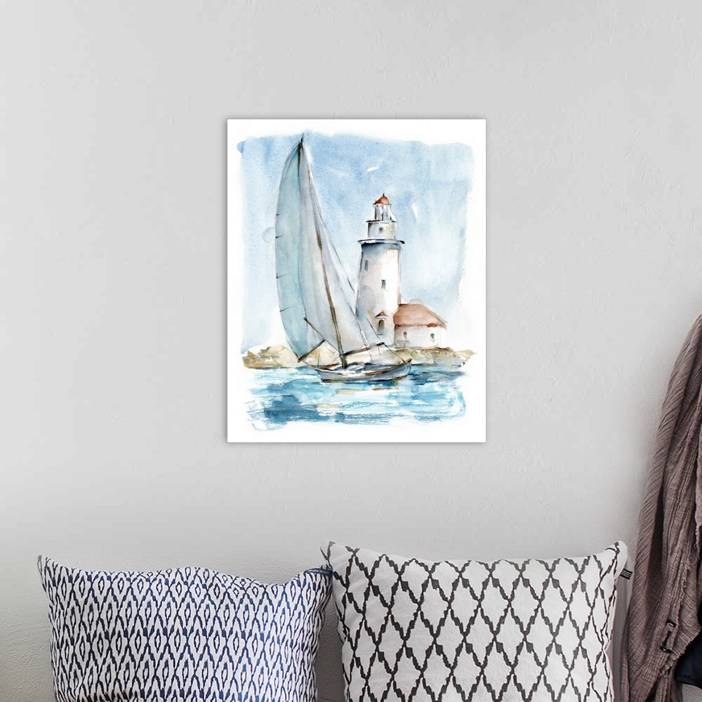 A bohemian room featuring Sailing Into The Harbor I