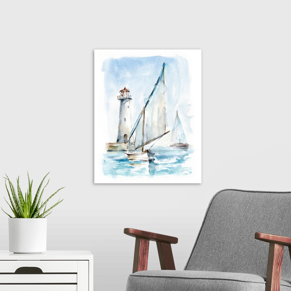 A modern room featuring Sailing Into The Harbor II