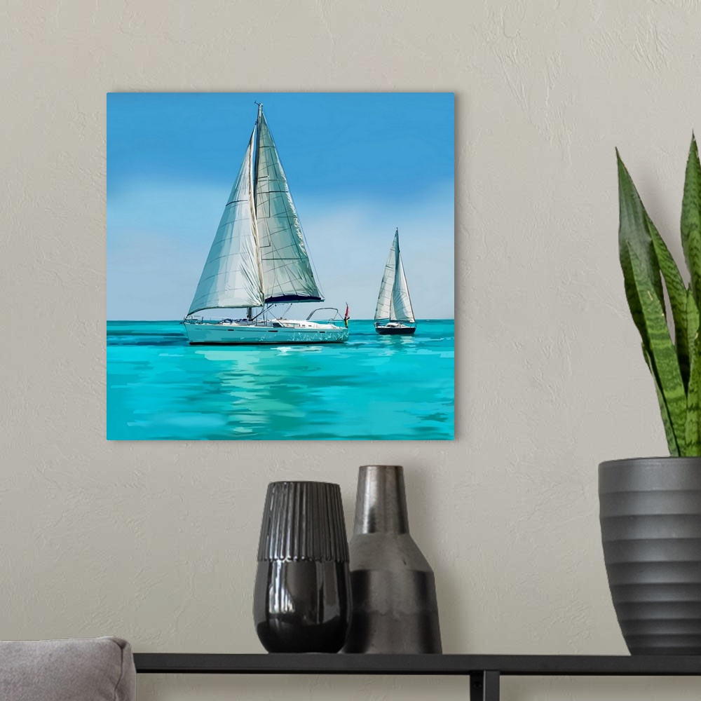 A modern room featuring Sailing Portrait IV