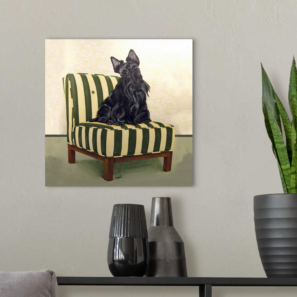 A modern room featuring Scottie on Stripes