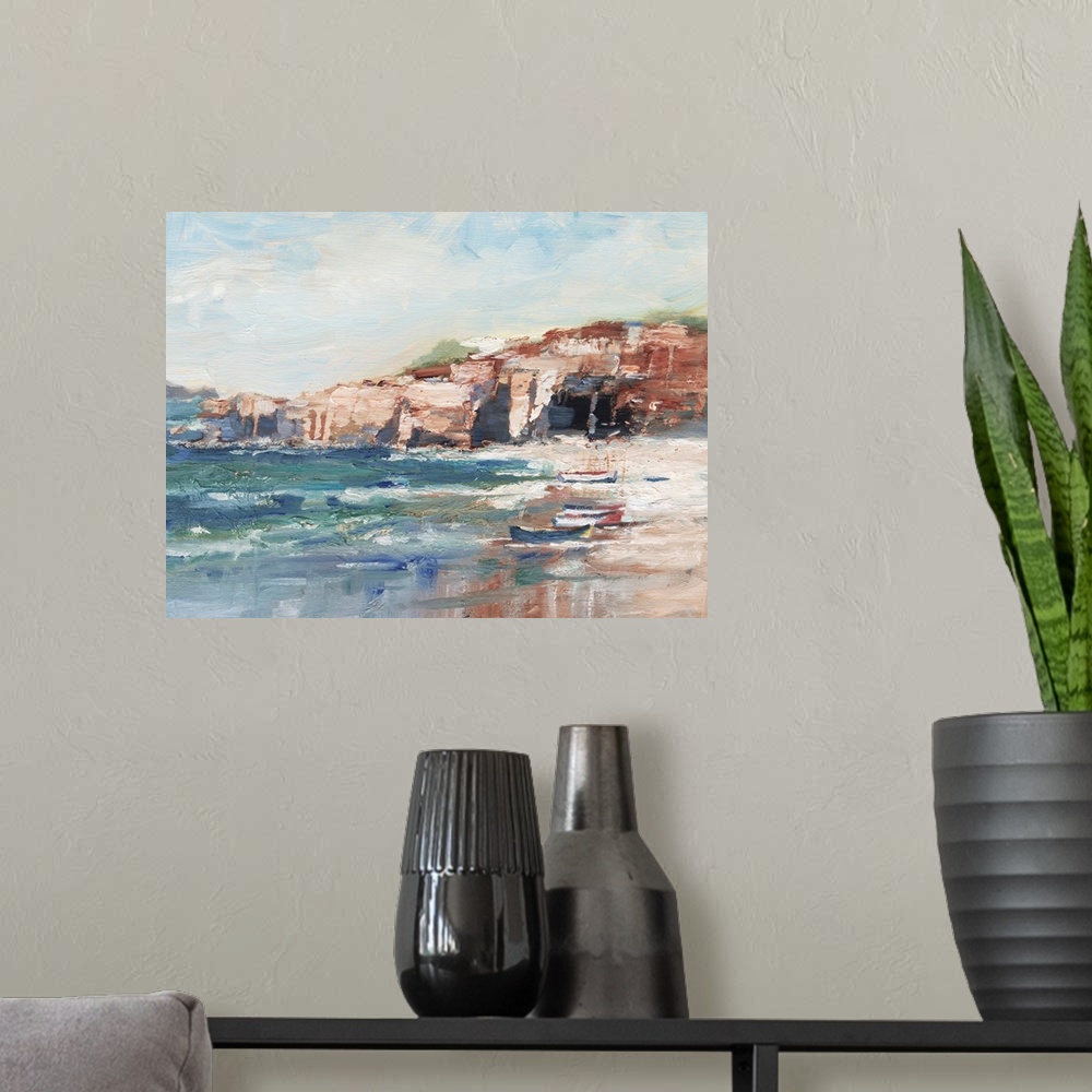 A modern room featuring Sea Cliff Study II