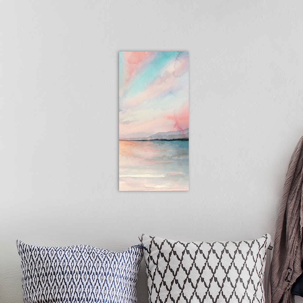 A bohemian room featuring Sea Sunset Triptych III