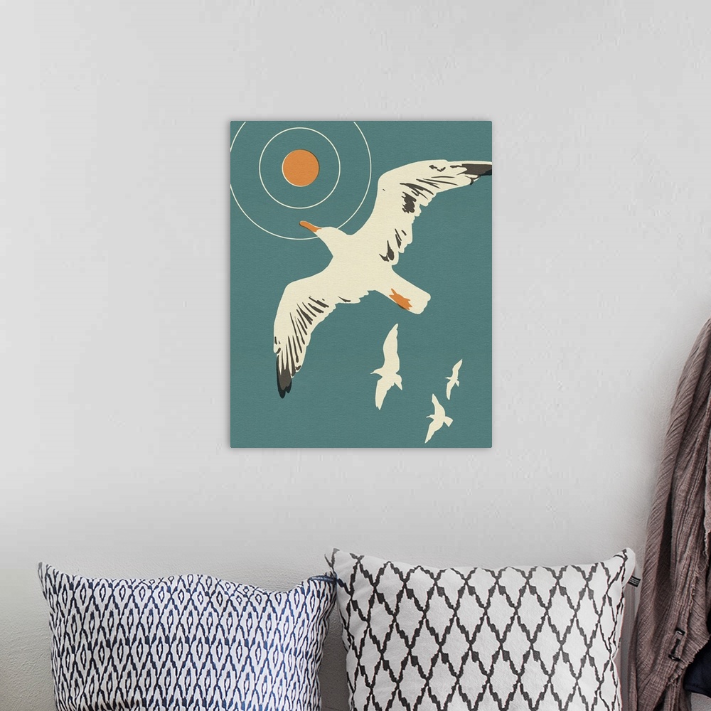 A bohemian room featuring Seagull Block Print I