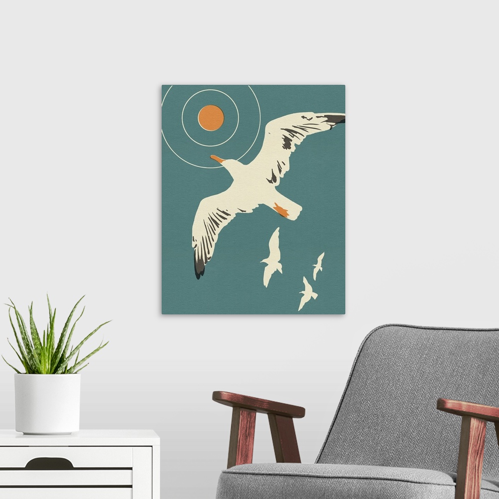 A modern room featuring Seagull Block Print I