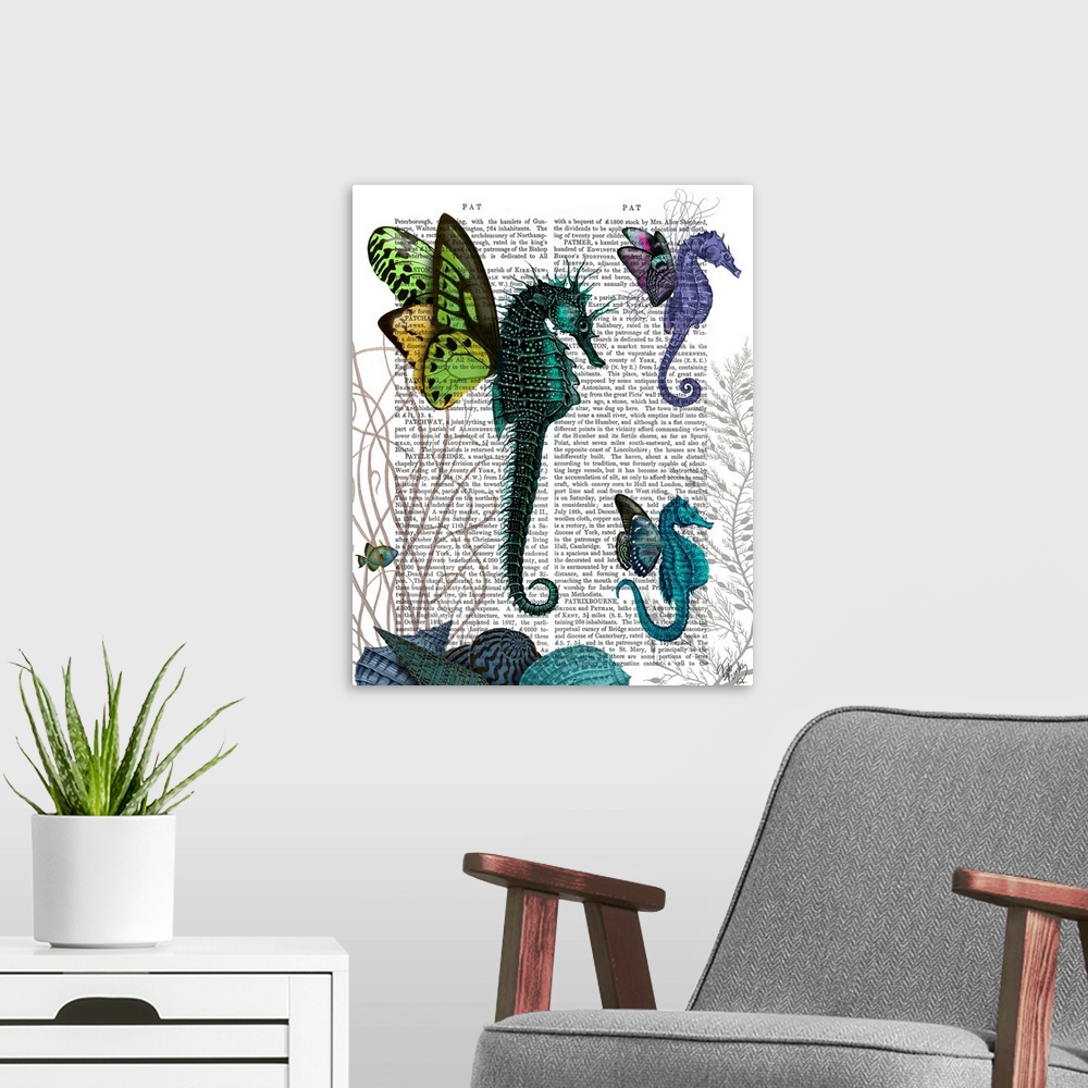 A modern room featuring Seahorse Trio With Wings