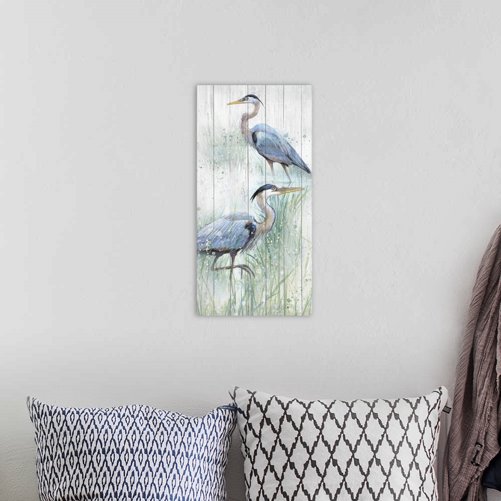 A bohemian room featuring Seaside Heron Pair I
