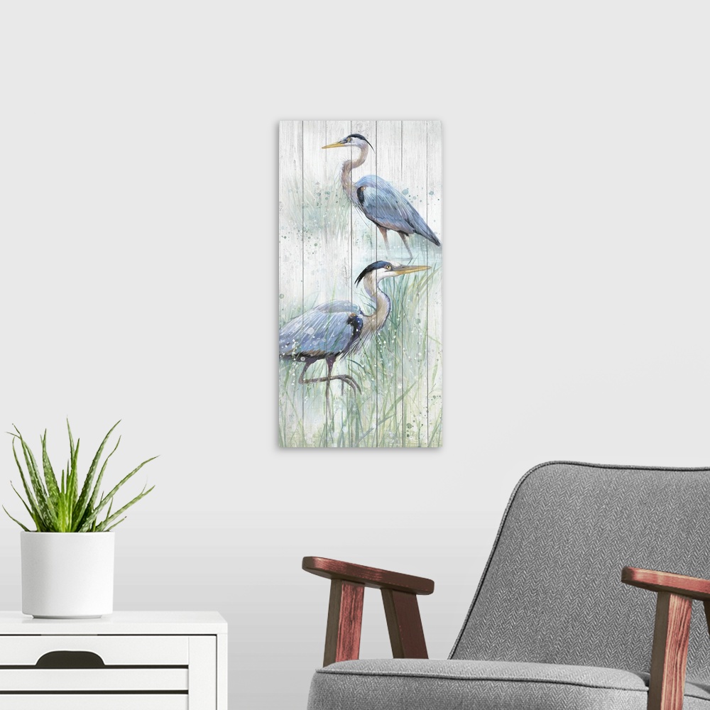 A modern room featuring Seaside Heron Pair I