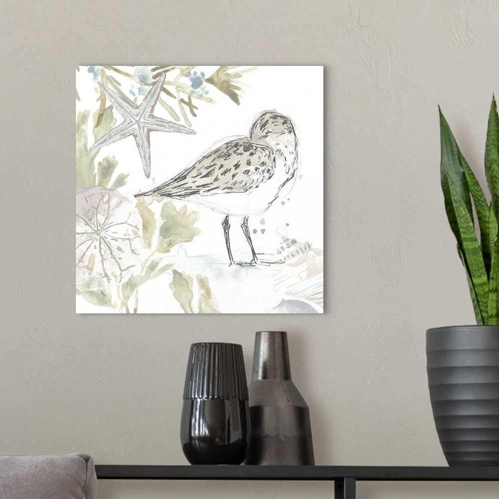 A modern room featuring Seaside Sandpipers I
