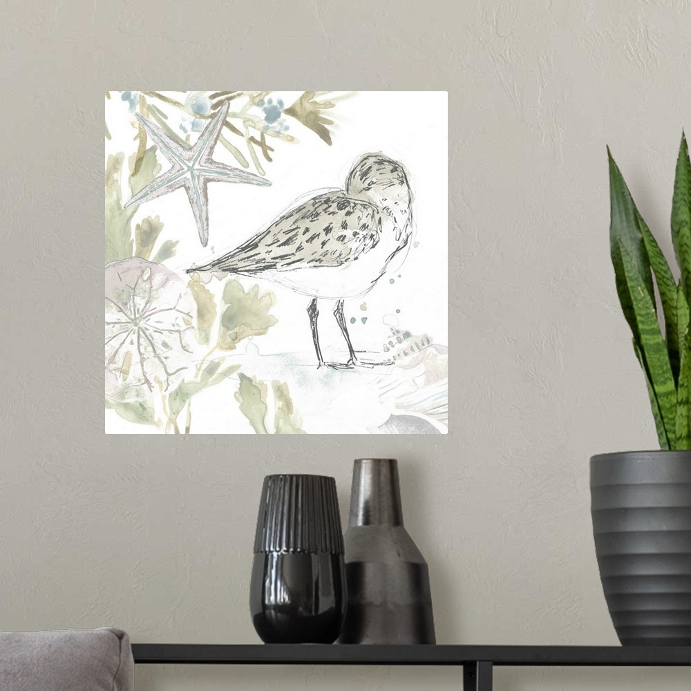 A modern room featuring Seaside Sandpipers I