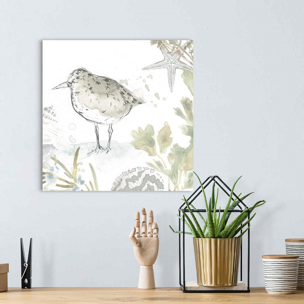 A bohemian room featuring Seaside Sandpipers IV