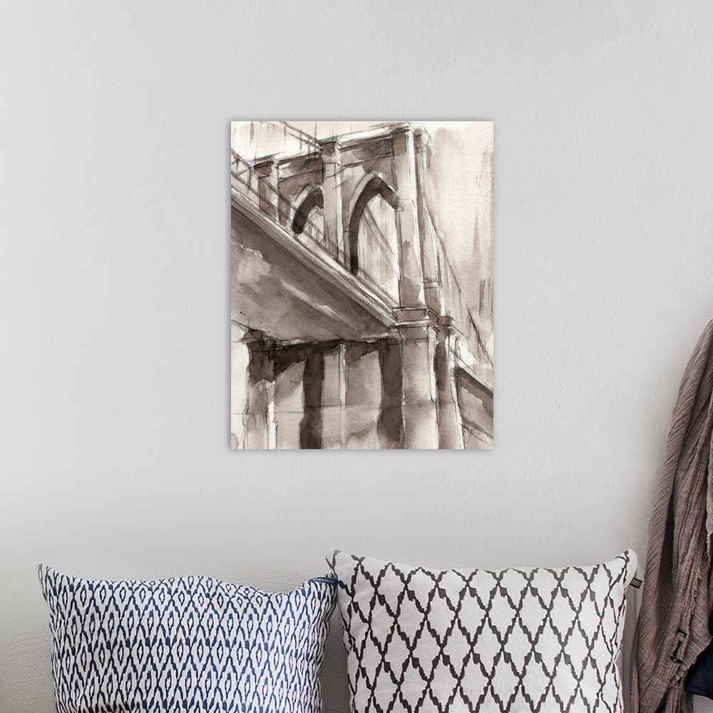 A bohemian room featuring Sepia Bridge Study II