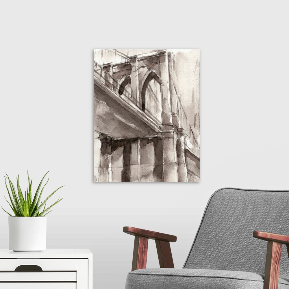 A modern room featuring Sepia Bridge Study II