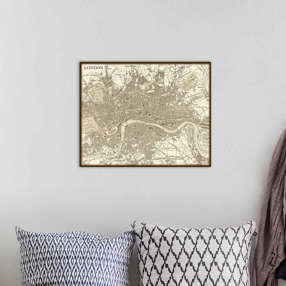 A bohemian room featuring Sepia Map of London