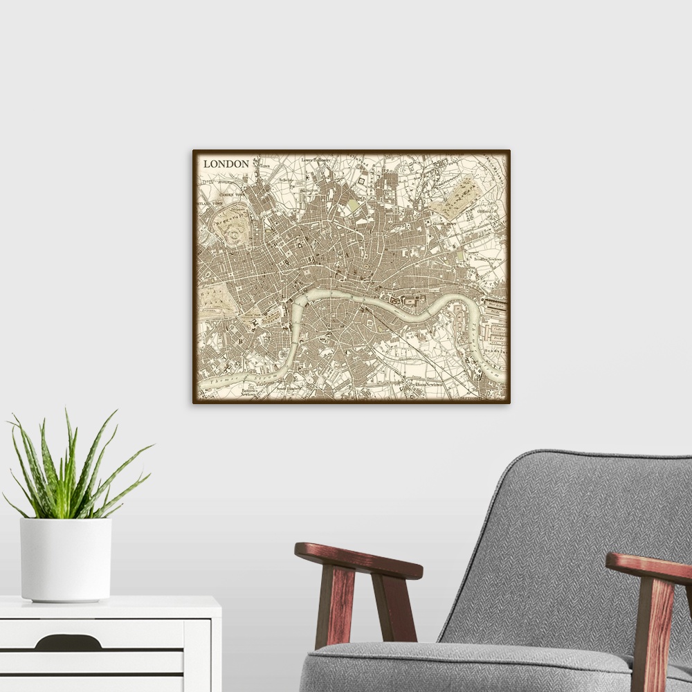 A modern room featuring Sepia Map of London