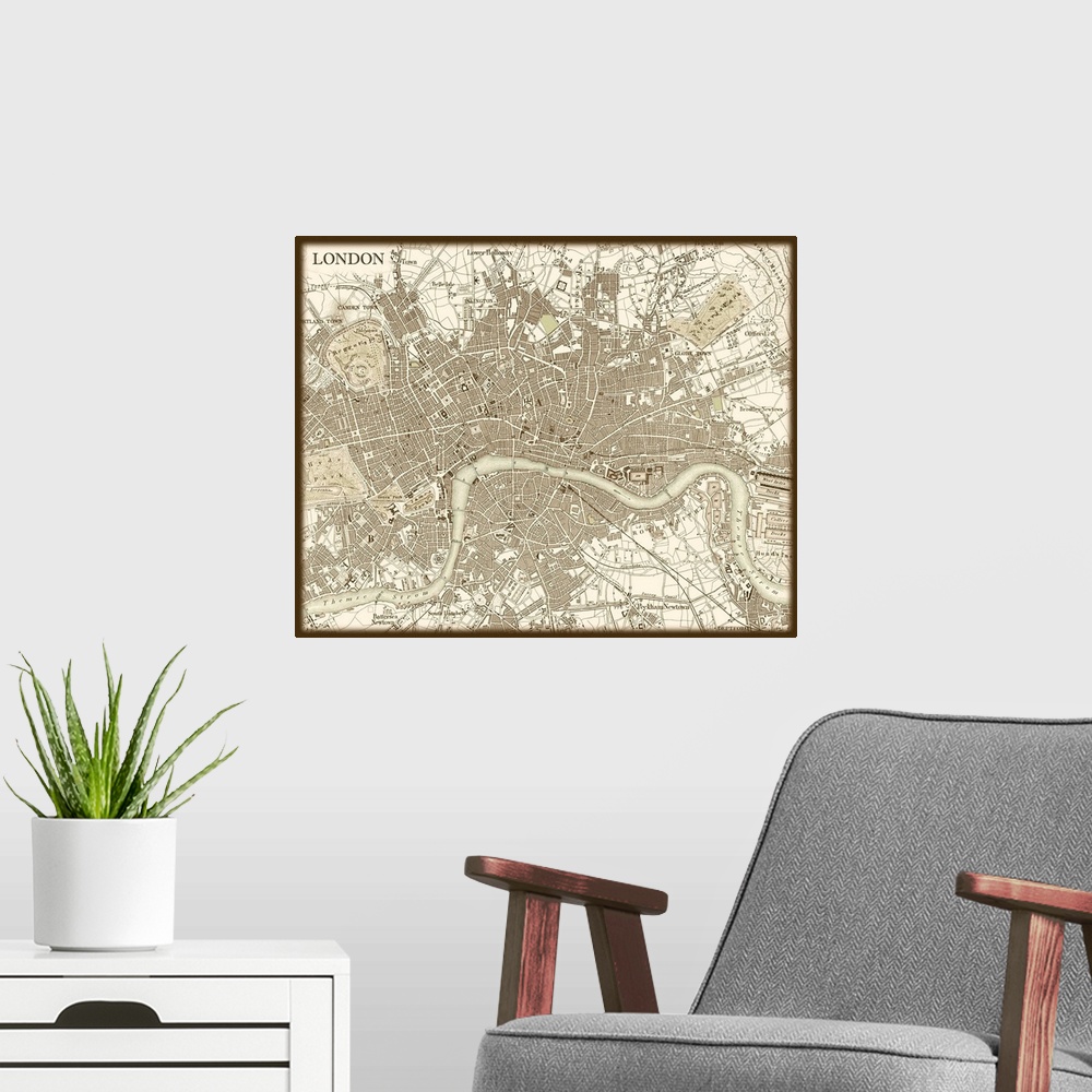 A modern room featuring Sepia Map of London
