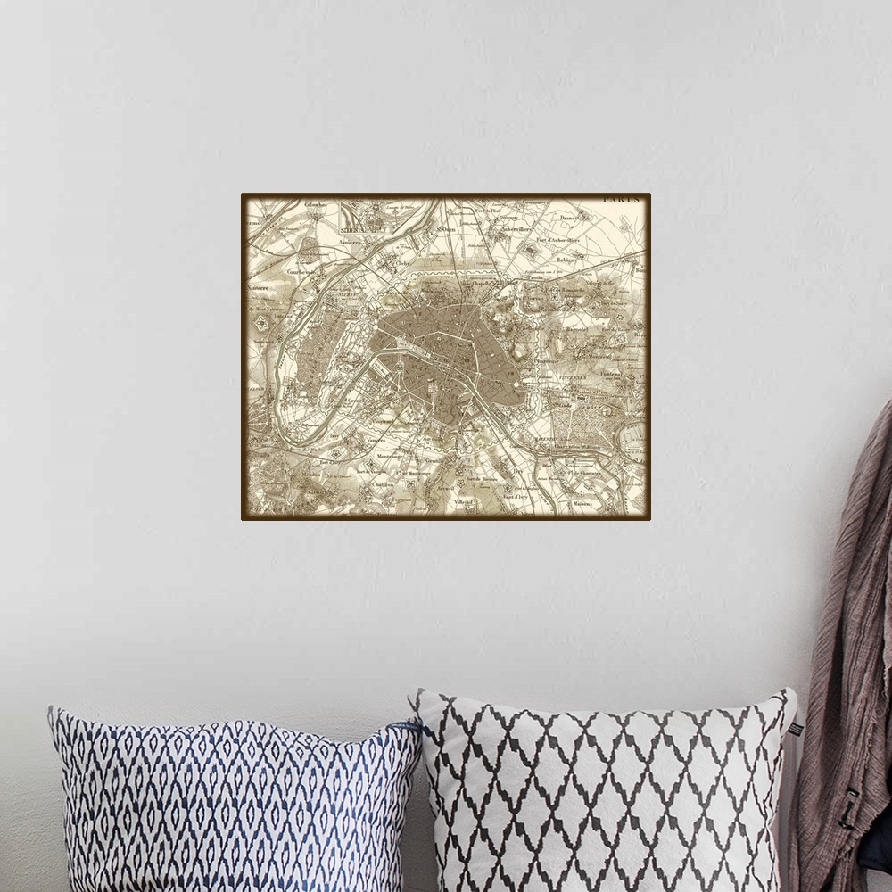 A bohemian room featuring Sepia Map of Paris