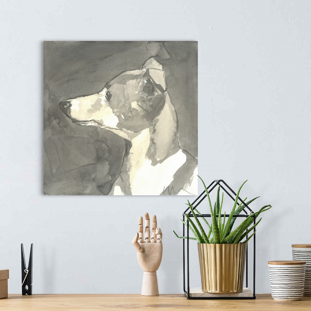 A bohemian room featuring Sepia Modern Dog VII