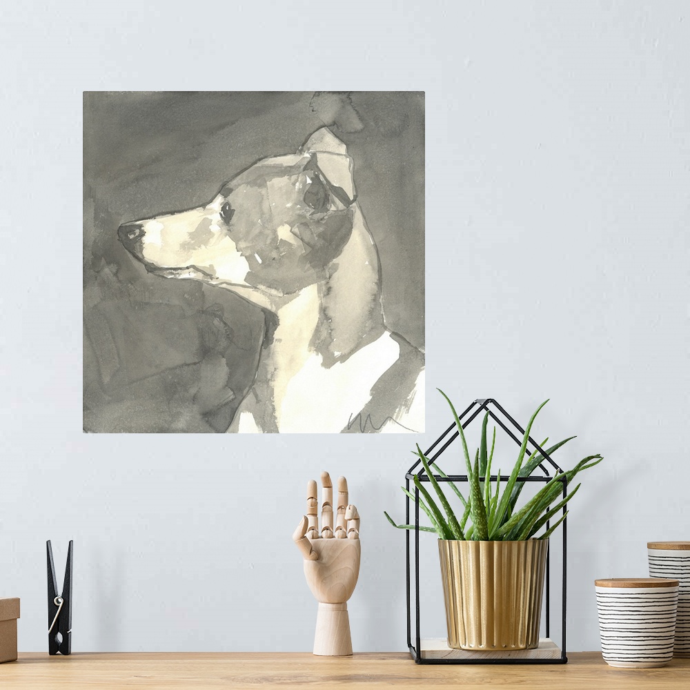 A bohemian room featuring Sepia Modern Dog VII