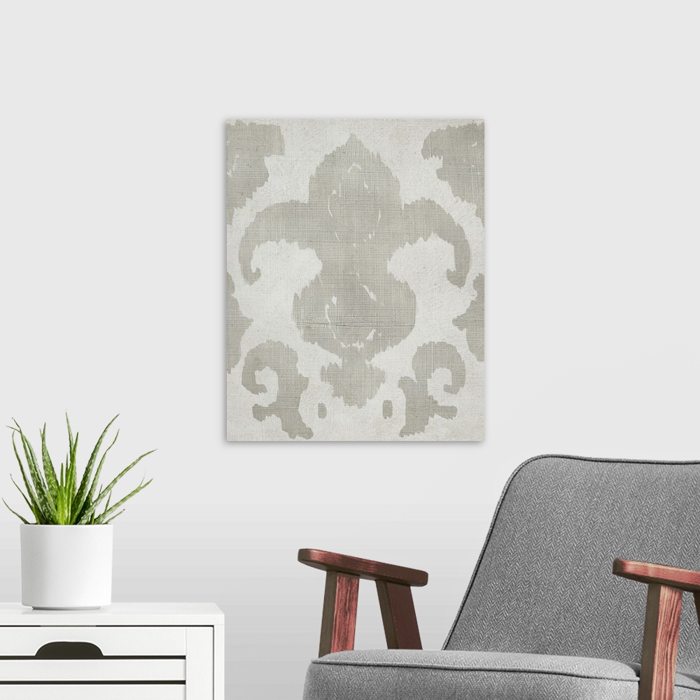 A modern room featuring Gray bohemian ikat pattern in watercolor.