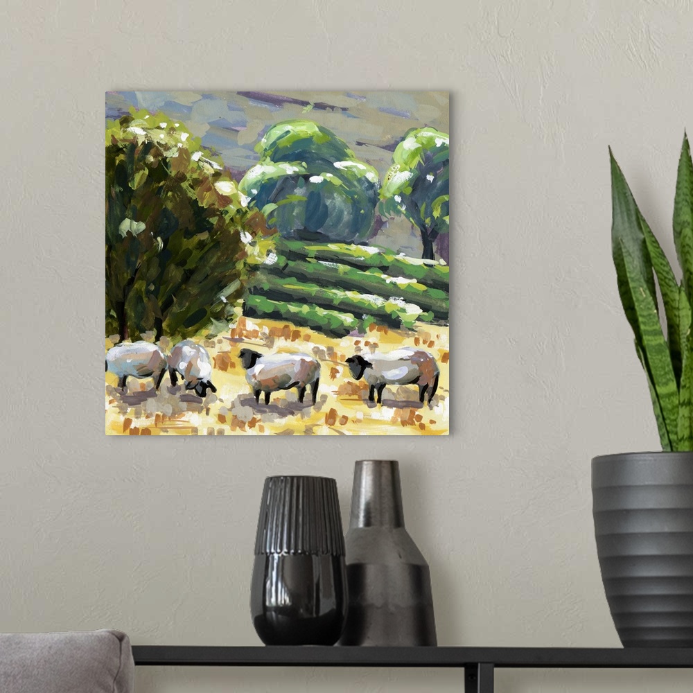 A modern room featuring Sheep In Summer I