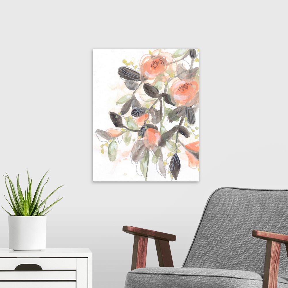 A modern room featuring Sheer Blossoms I