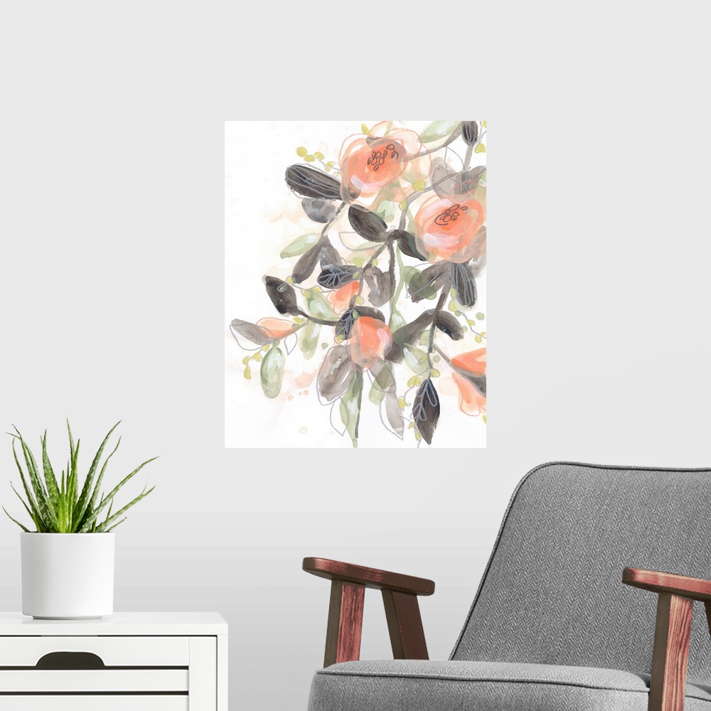 A modern room featuring Sheer Blossoms I