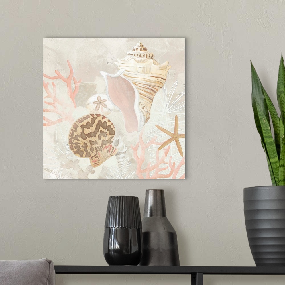 A modern room featuring Shell Collector Fresco I