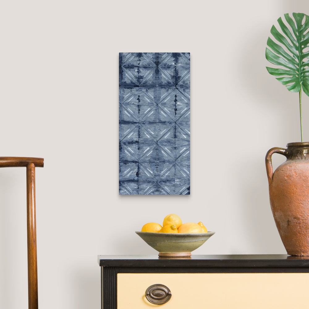 A traditional room featuring Contemporary distressed blue pattern using geometric and organic shapes.
