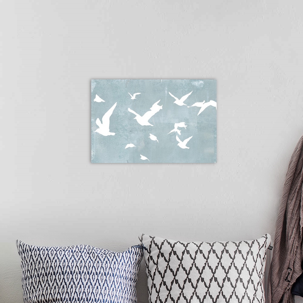 A bohemian room featuring Silhouettes in Flight I