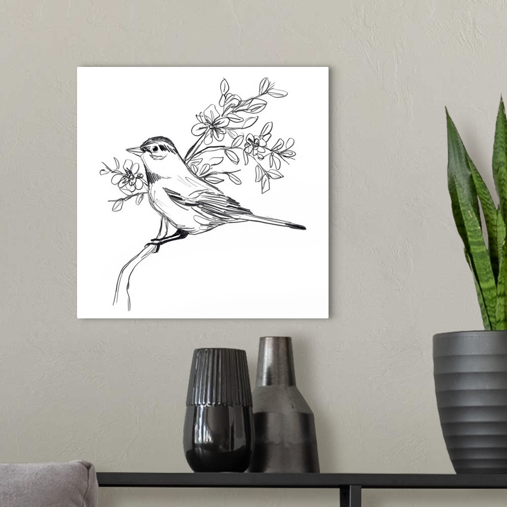 A modern room featuring Simple Songbird Sketches III