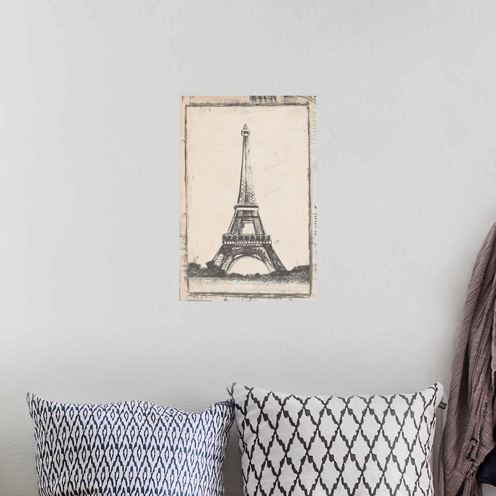 A bohemian room featuring Sketch of Eiffel